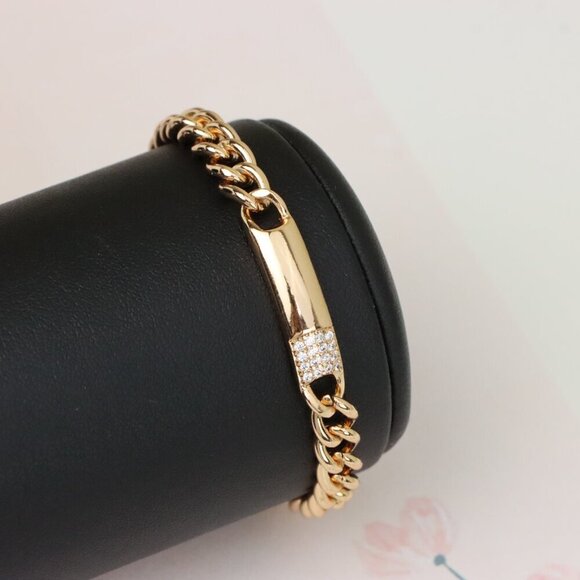 "Elegant Rose Gold Bracelet with Polished Bar & CZ Accent, XPBL0946 - Picture 8 of 12